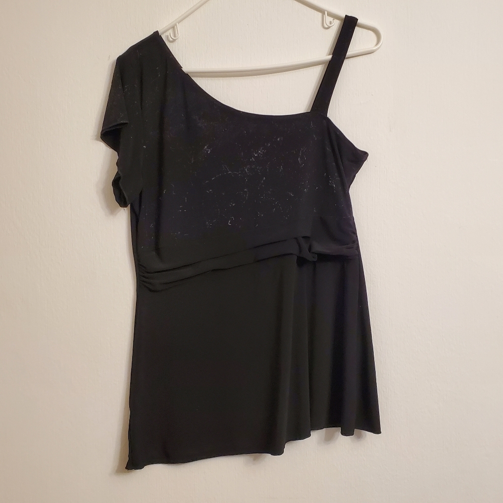Womens St Tropez West Asymetrical Top Black Silver Tunic Empire Waist Size Large - Picture 1 of 8